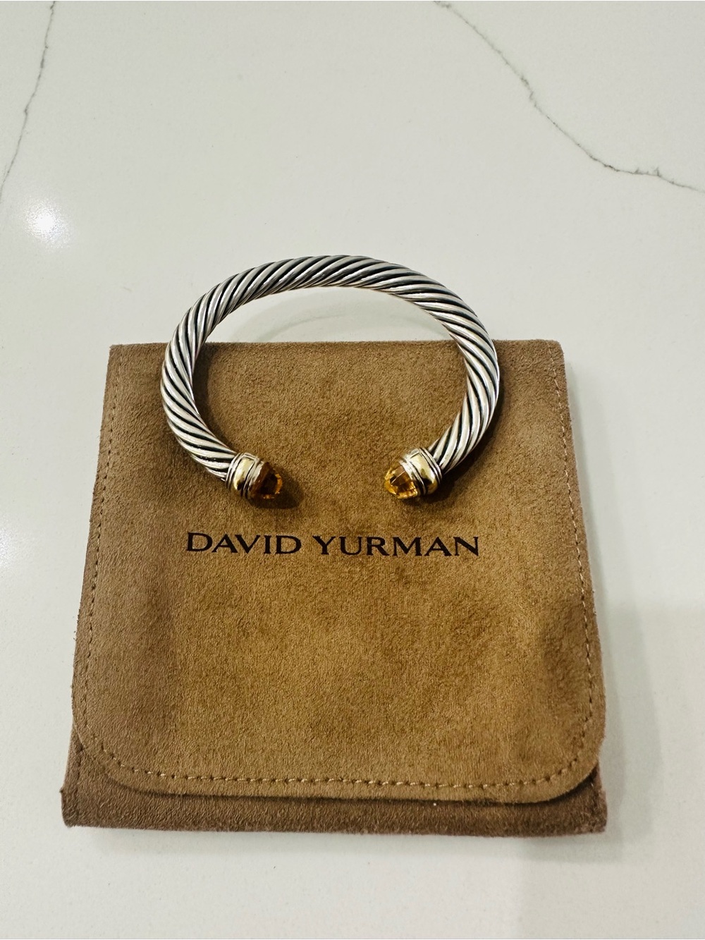 David Yurman Cable Cuff 7mm - Sterling Silver, Citrine, & 14 K Gold